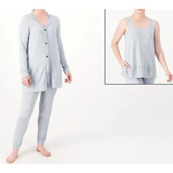 Cuddl Duds Tall Seriously Sweater Knit 3-Pc Lounge Set Hthr Cloud Blue Tall M - Picture 1 of 1
